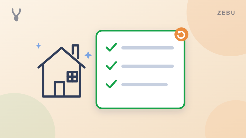 Cleaning business software comparison, a house with a recurring visit checklist, Zebu house style