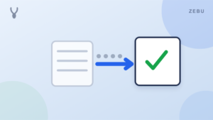 Illustration of a document moving to a checked Zebu account, representing switching from Jobber