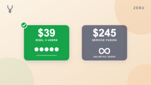 Zebu at $39 a month for 5 users compared with Service Fusion at $245 a month for unlimited users